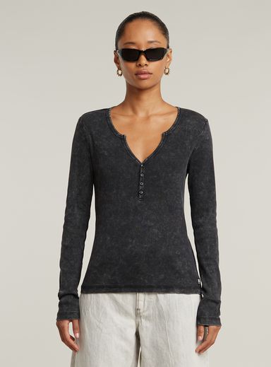 Deep V Overdyed Henley Slim Top